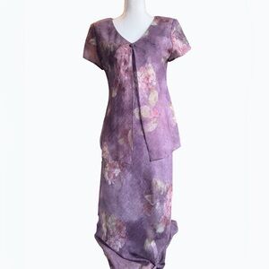 Vintage Jessica Howard Purple Floral Maxi Dress | 90s Chiffon Overlay | Size 8